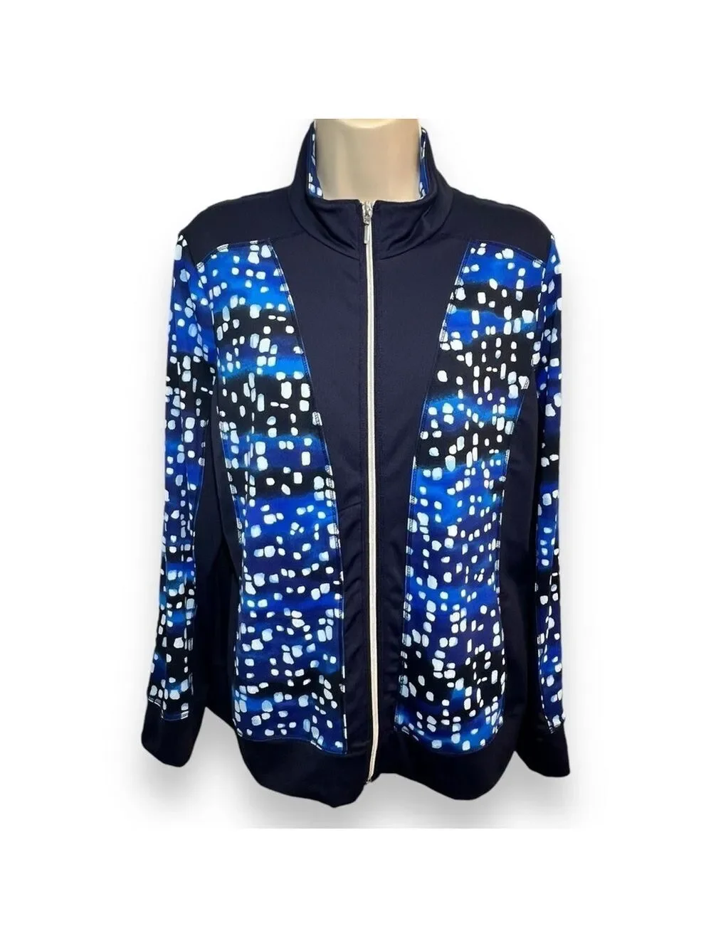 Chico’s Women’s Zenergy Jacket Navy Print Size 1 (Medium)